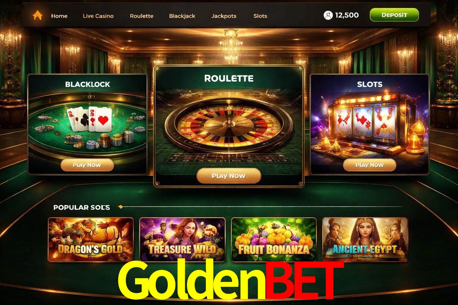 Vista de la plataforma GoldenBet Casino mostrando categorías organizadas de juegos en línea